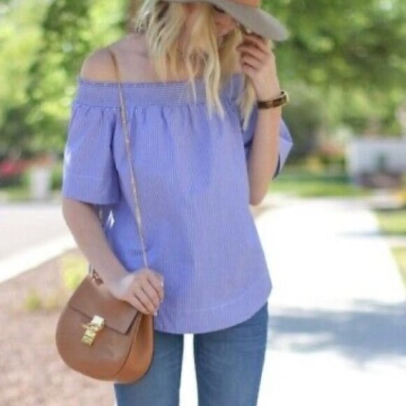 J.Crew Off Shoulder Pin Stripe Top SZ 4 - Picture 1 of 9